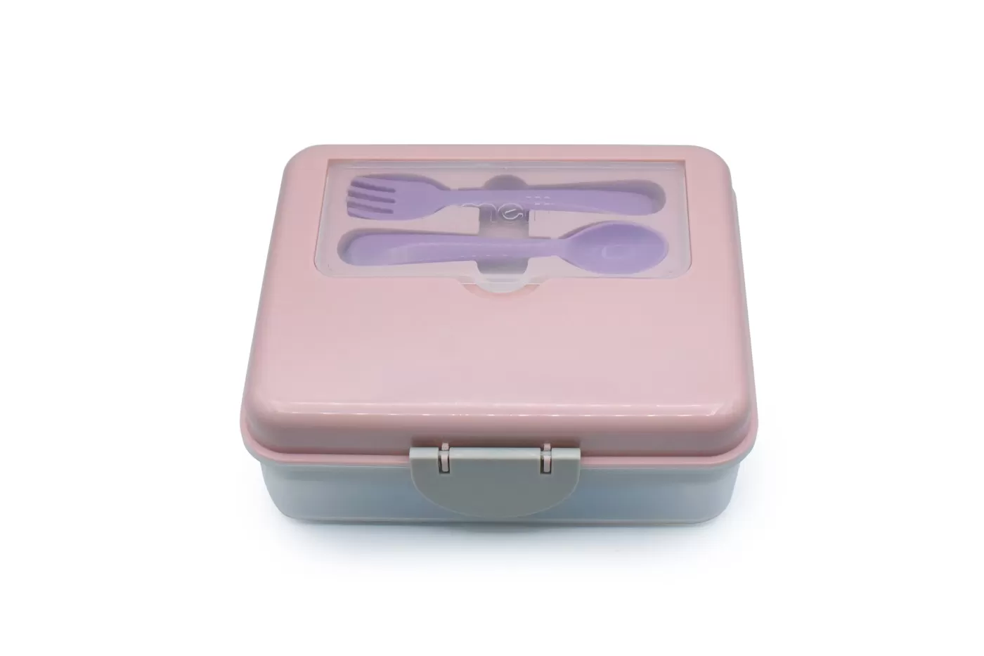 Cutie pranz bento, 2 nivele, caserola cu tacamuri, roz mov gri, varsta de la 6 luni la +15 ani [2]