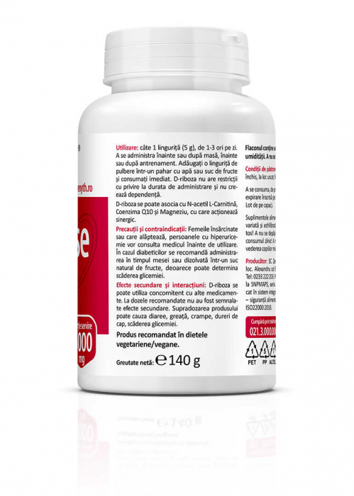 D-Ribose, 140g pulbere, Protejeaza inima si creste rezistenta la efort, 5000 mg / portie servire, ZENYTH [3]