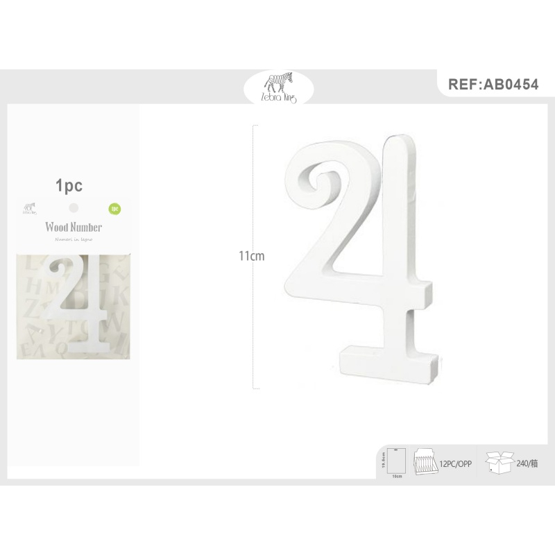 Decoratiuni petrecere Zebra cifra 4, 11cm, lemn, autoadeziva, JAB0454 [3]