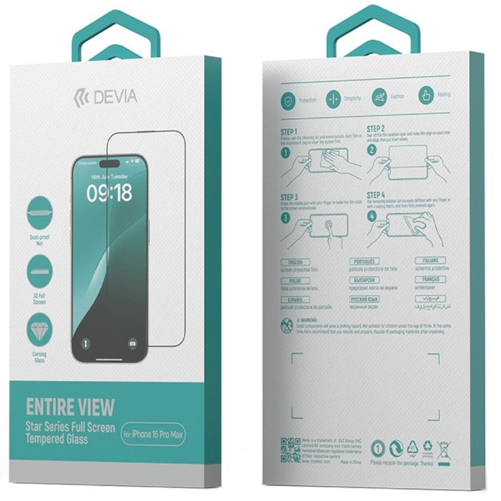 Devia Folie Sticla Star Series Full Screen Entire View iPhone 16 Pro Max Negru [6]