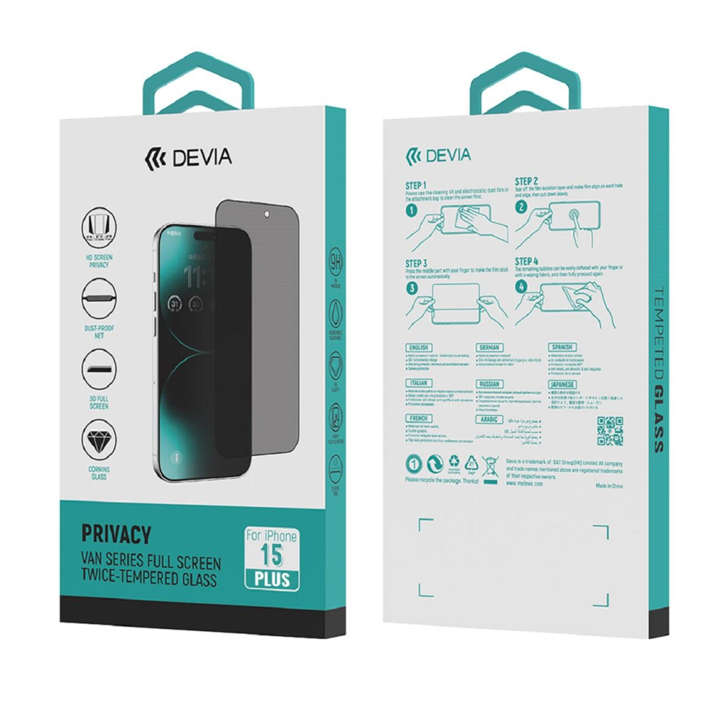 Devia Folie Sticla Van Series Full Screen Privacy Twice iPhone 15 Plus Negru [3]