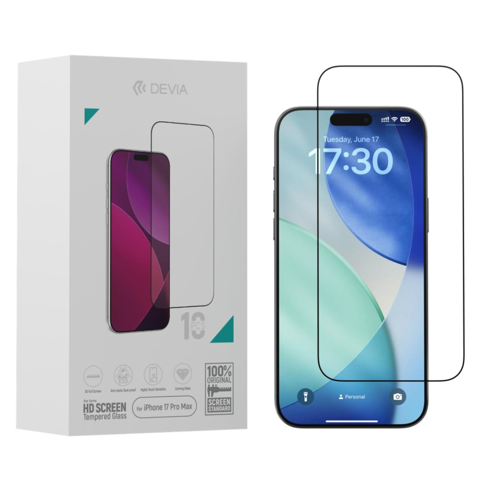 Devia Pachet 10 buc Folie Sticla Star Series Full Screen HD iPhone 17 Pro Max Negru [6]