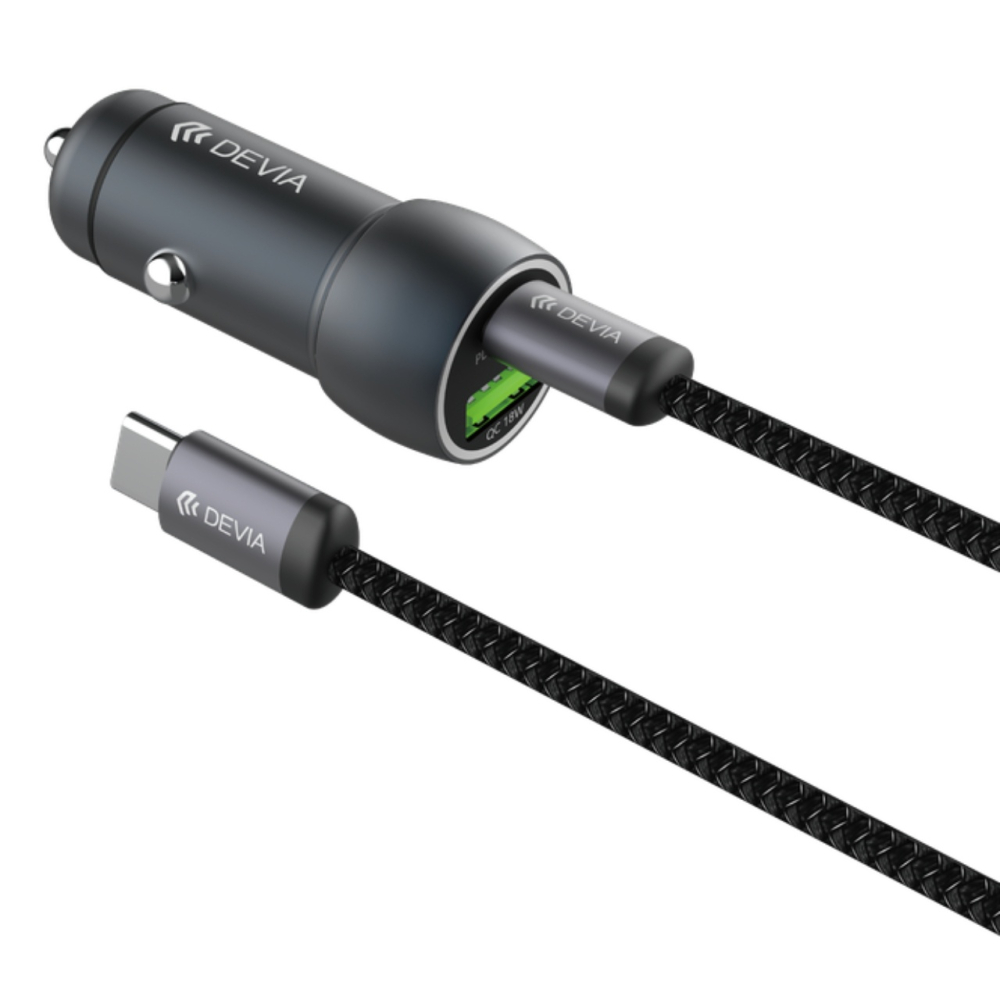 Devia Set Incarcator Auto Extreme Speed Fast Charger PD30W + QC3.0, 18W, Cablu Type-C la Type-C 1m, Gri [7]
