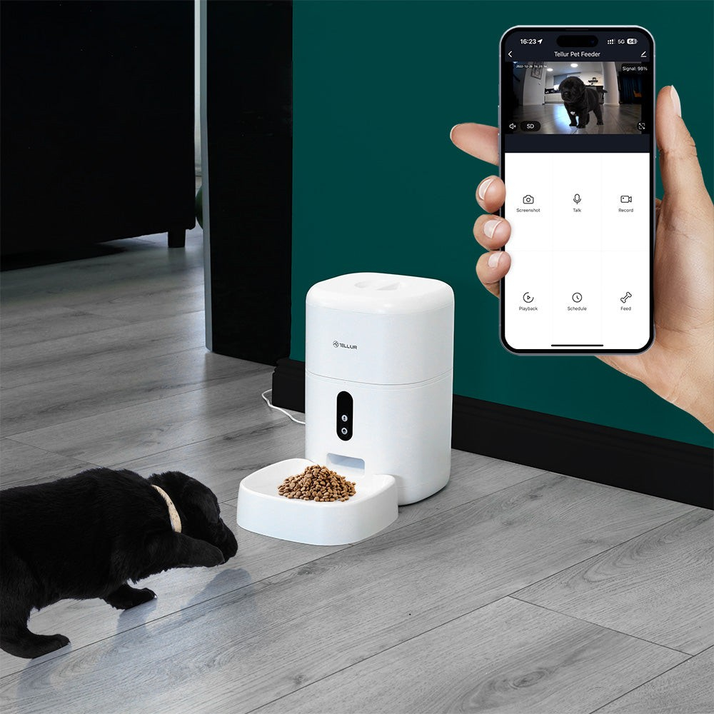 Dispenser hrană animale WiFi Tellur Smart, Cameră UltraHD, 4L, Alb [5]