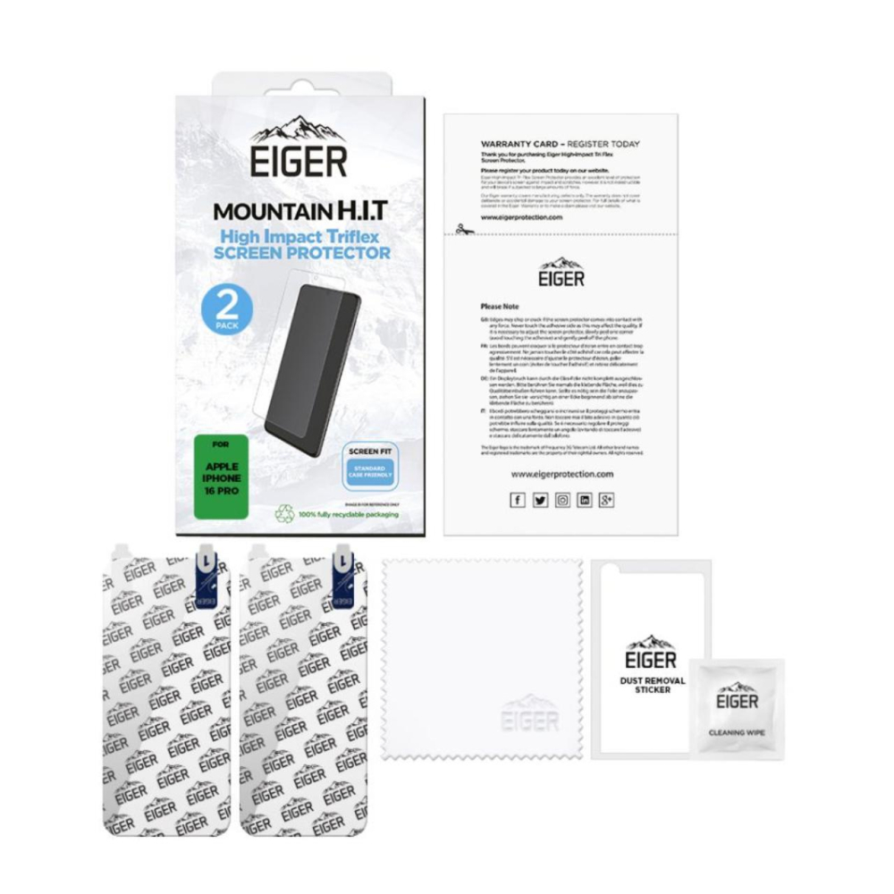 Eiger Folie Clear Triflex H.I.T iPhone 16 Pro Clear pachet de 2 buc [3]