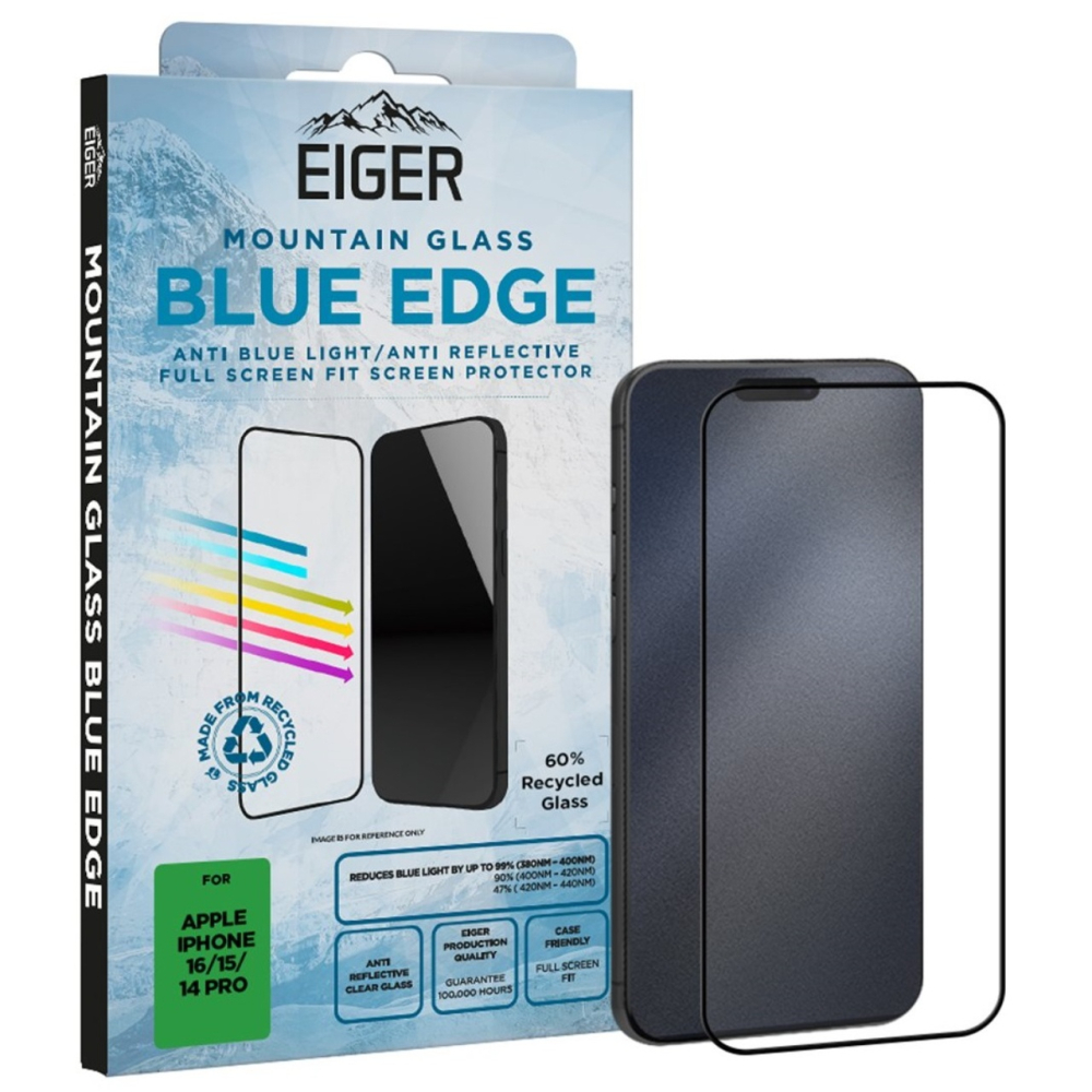 Eiger Folie Sticla Anti-Blue Light Mountain Blue Edge GRS iPhone 16 / 15 / 14 Pro [5]