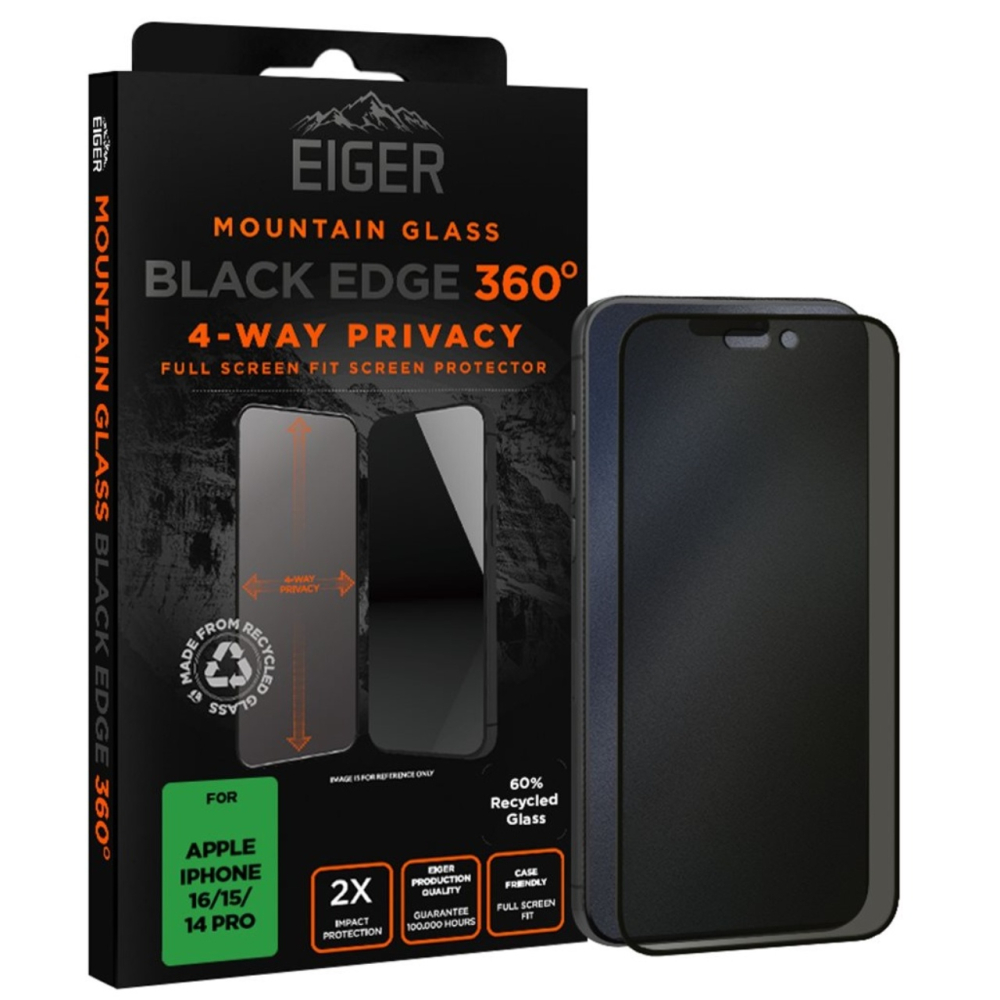 Eiger Folie Sticla Privacy Mountain Black Edge 360 GRS iPhone 16 / 15 / 14 Pro [5]
