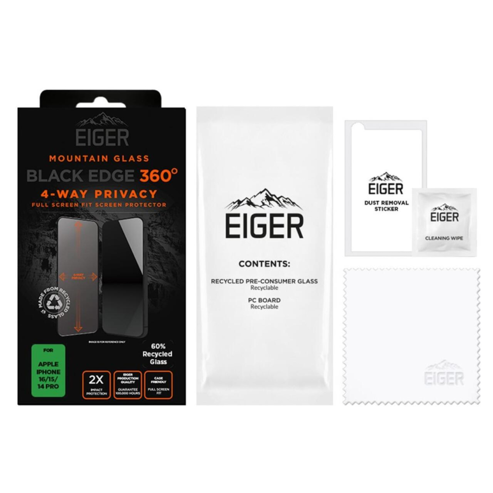 Eiger Folie Sticla Privacy Mountain Black Edge 360 GRS iPhone 16 / 15 / 14 Pro [3]