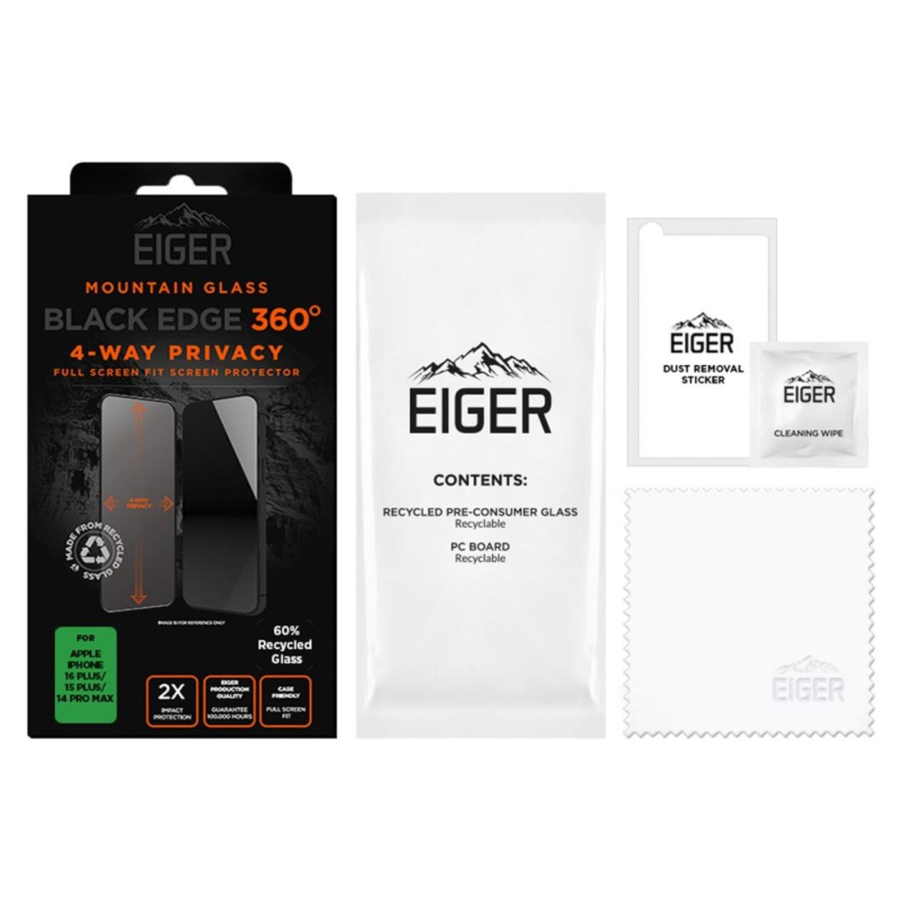 Eiger Folie Sticla Privacy Mountain Black Edge 360 GRS iPhone 16 Plus / 15 Plus / 14 Pro Max [4]