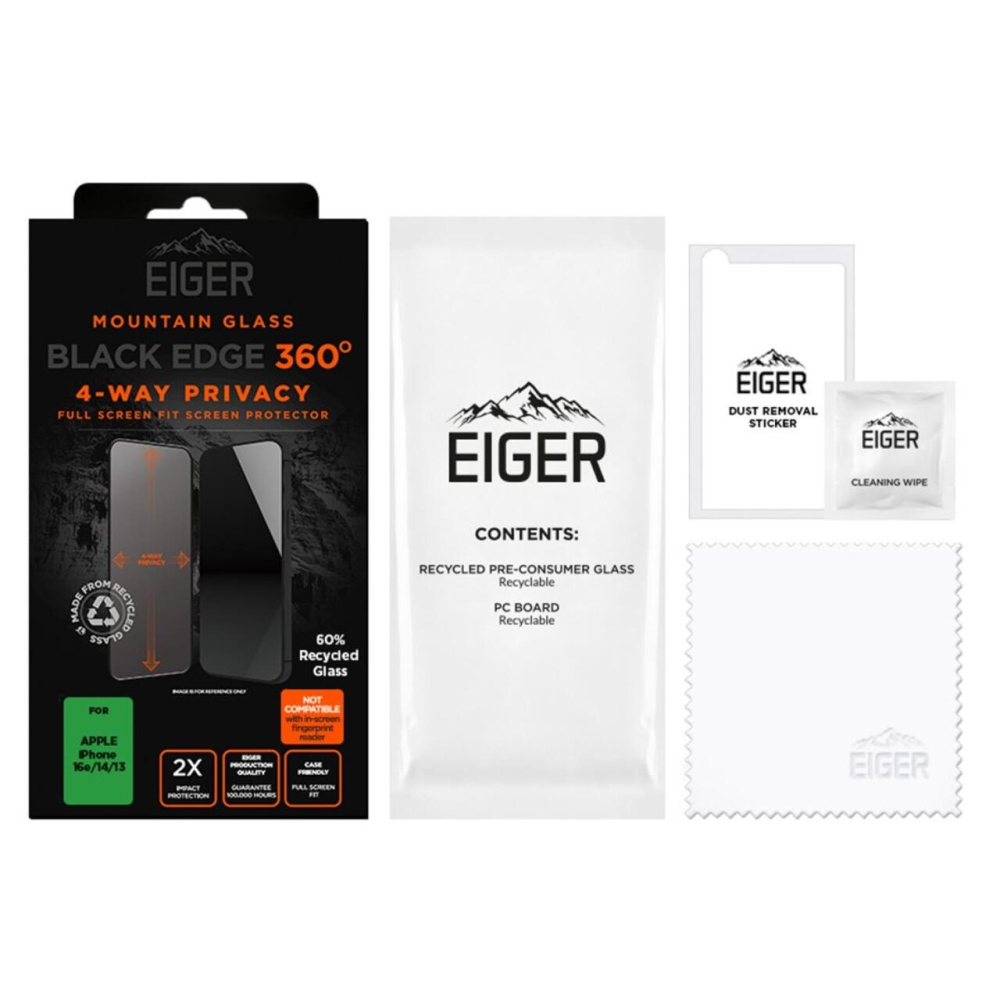 Eiger Folie Sticla Privacy Mountain Black Edge 360 GRS iPhone 17e /iPhone 16e / iPhone 14 / iPhone 13 / iPhone 13 Pro [2]