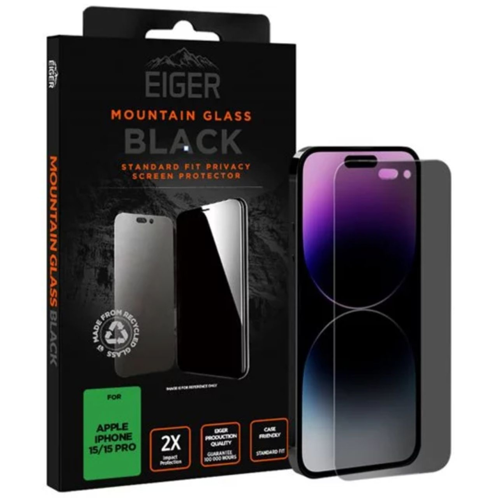 Eiger Folie Sticla Privacy Mountain Glass GRS iPhone 15 / 15 Pro Negru [4]