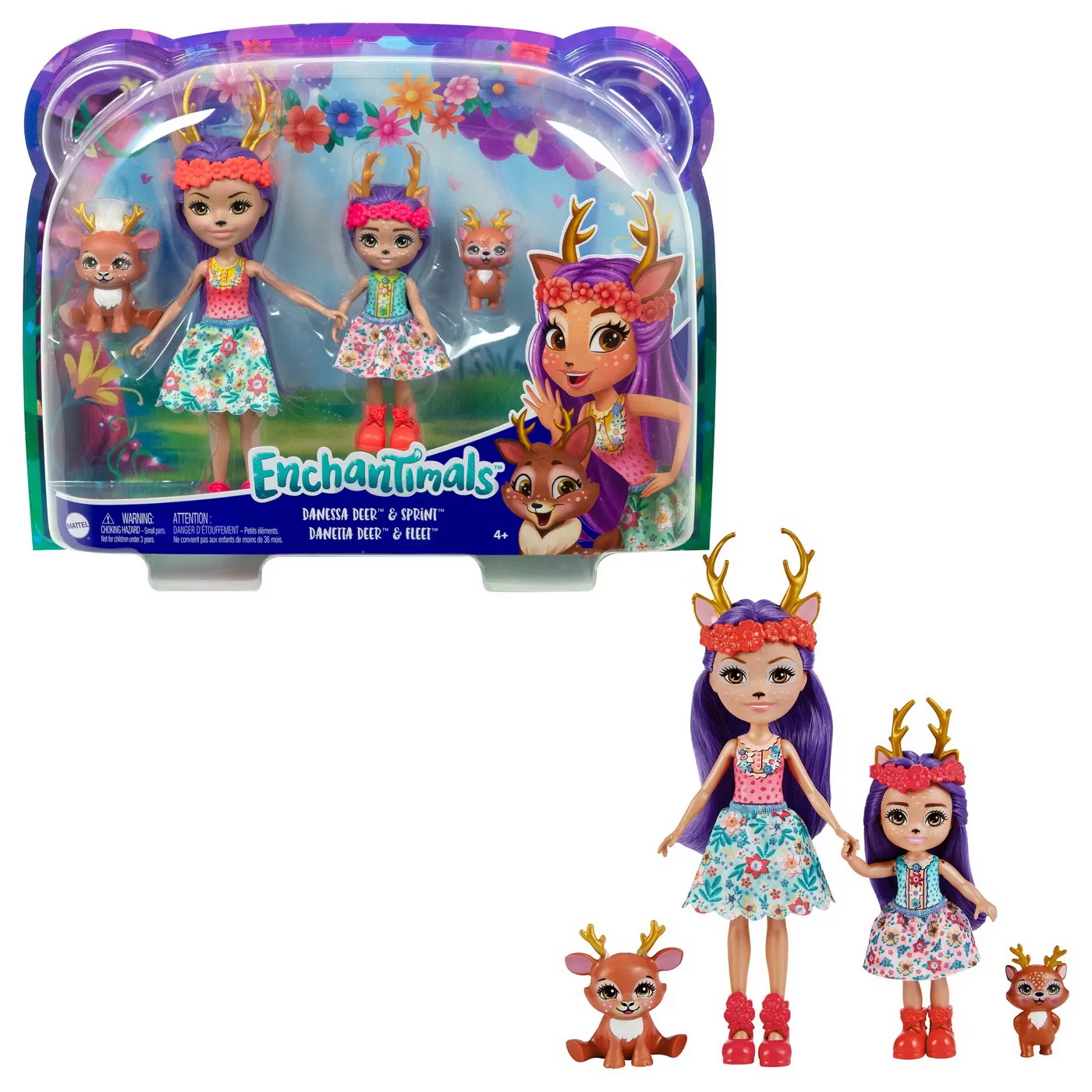 Enchantimals set papusi surori si animalutele lor danessa deer si sprint si danetta deer si fleet, varsta de la 3 ani la 10 ani [8]