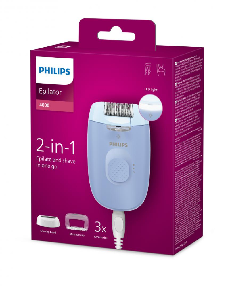 Epilator cu fir philips seria 4000 bre247/00, 2 viteze, 4 accesorii, retea, albastru, l x a x i (mm) 50x120x145 [7]