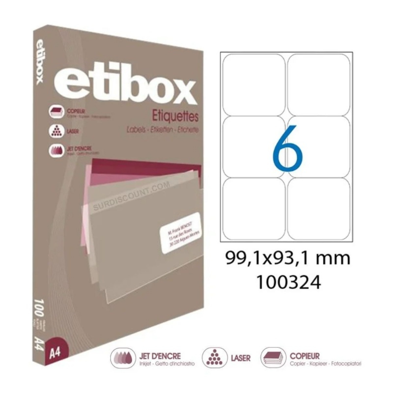 Etichete autocolante Etibox 100324, 6/A4, 99.1x93.1mm, permanente, colturi drepte, alb, top 100 coli (600 etichete) [3]
