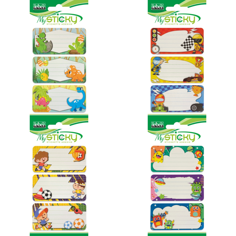 Etichete caiete baieti, 4 sortimente (6 etichete/blister), copii varsta 3 ani+,6 ani+,8 ani+ [1]
