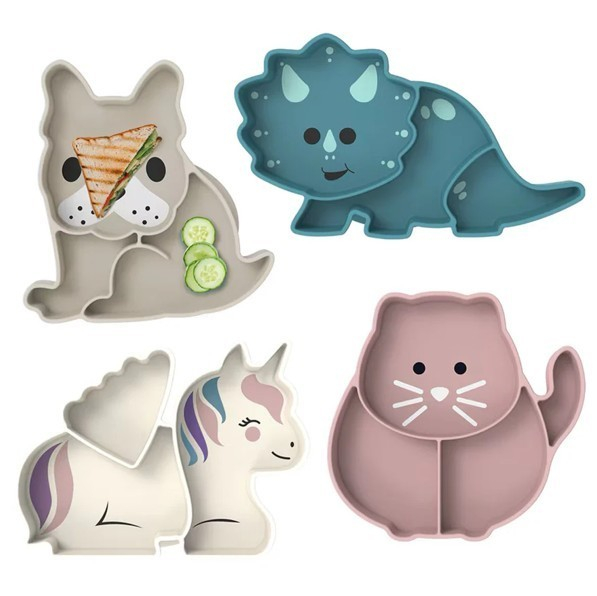 Farfurie compartimentata din silicon cu ventuza, melii luxe, dinozaur [4]