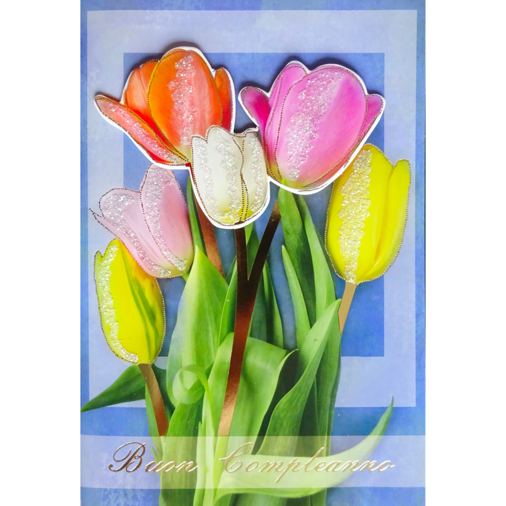 Felicitare 3D Flowers, cu modele asortate, cu detalii in relief, aurii si sclipici pe exteriorul felicitarii - 11.5 x 17 cm (12 buc/display), copii varsta 6 ani+,8 ani+ [8]