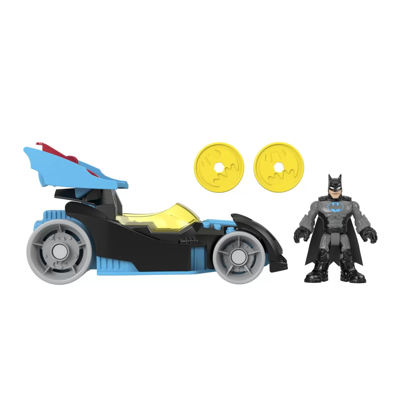 Fisher price imaginext dc super friends vehicul cu figurina batman cu costum gri, varsta de la 3 ani la 8 ani [4]