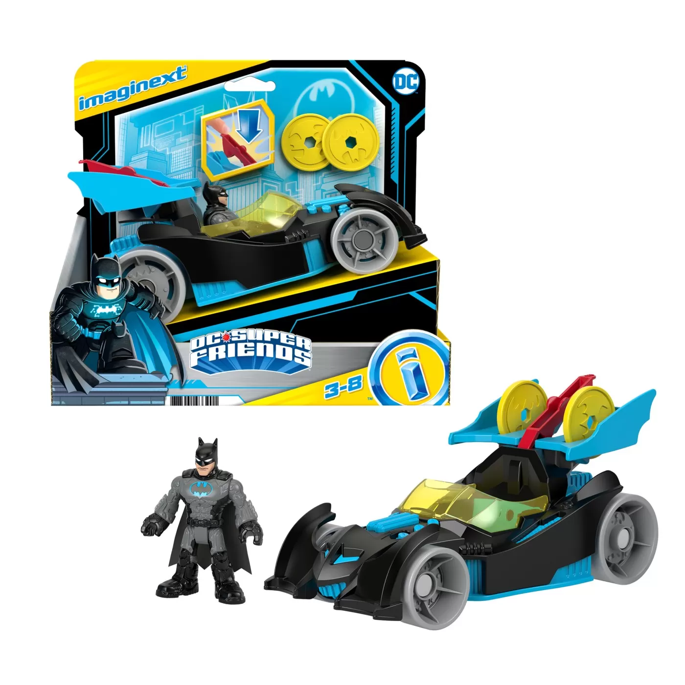 Fisher price imaginext dc super friends vehicul cu figurina batman cu costum gri, varsta de la 3 ani la 8 ani [8]
