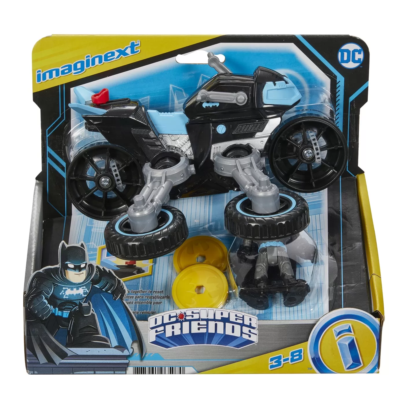 Fisher price imaginext dc super friends vehicul motocicleta cu figurina batman cu costum gri, varsta de la 3 ani la 8 ani [1]