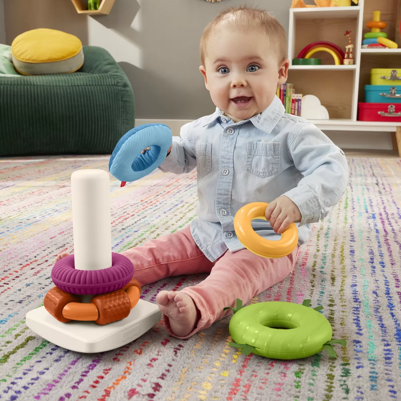 Piramida, Jucarie de stivuit, sortat si motricitate bebelusi, Fisher Price, varsta de la 6 luni la 2 ani [5]
