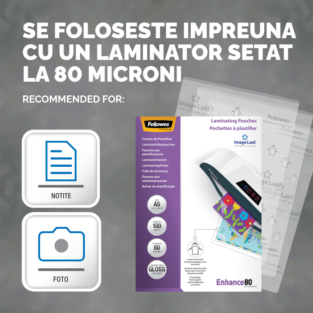 Folie a5 80 microni 100/top fellowes [3]
