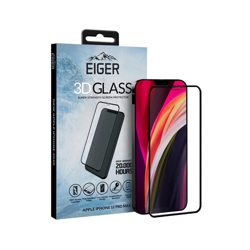 Folie iPhone 12 Pro Max Eiger Sticla Curbata 3D Clear Black [5]