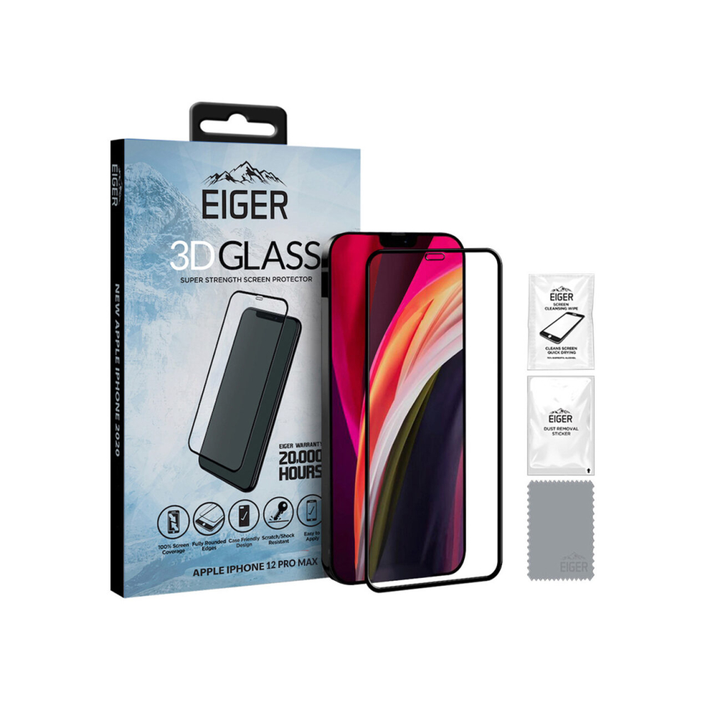 Folie iPhone 12 Pro Max Eiger Sticla Curbata 3D Clear Black [3]