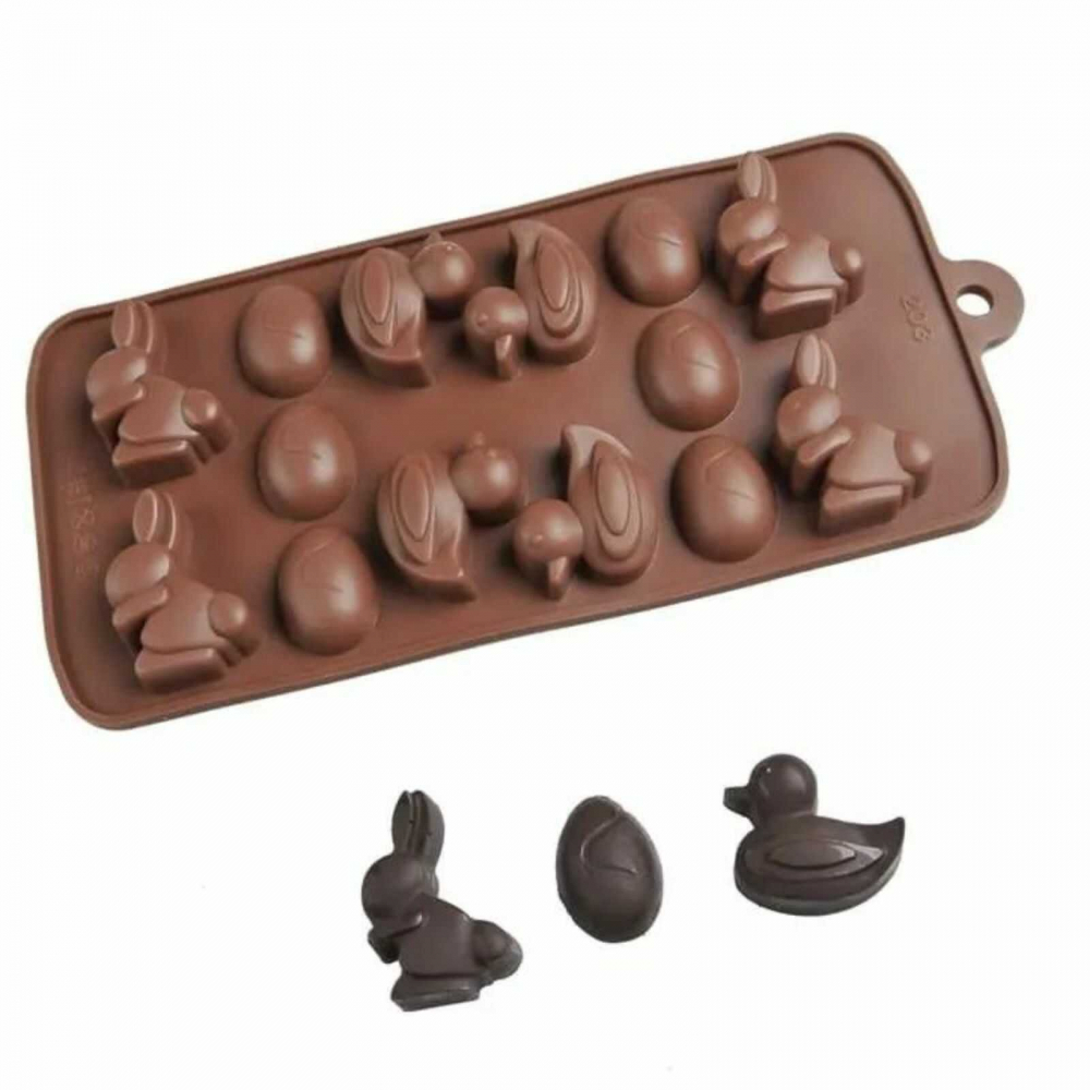 Formă Silicon cu 14 Cavități, Figurine Iepuraș, Ouă și Rățuște, pentru Ciocolată și Jeleuri [6]