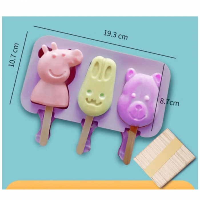 Forma Silicon pentru inghetata pe bat, Peppa, Urs, Iepure [4]