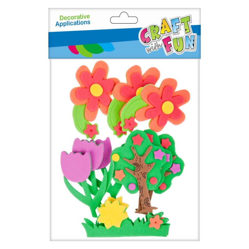 Forme decorative - hartie gumata autoadeziva - flori, copaci, diverse culori, set 12 buc, Craft with Fun, 463742 [1]
