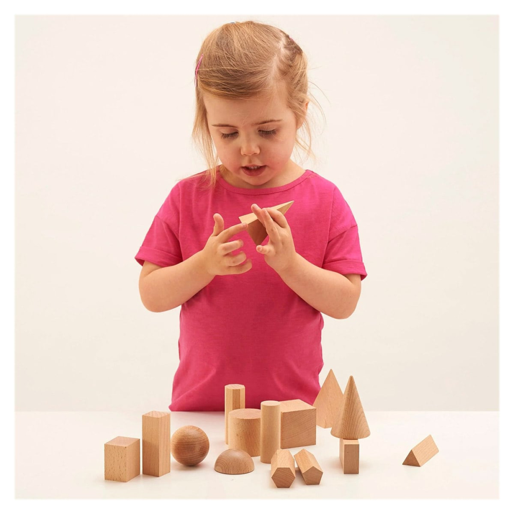 Forme geometrice 3D din lemn, 15 piese, copii varsta 5+ ani [2]