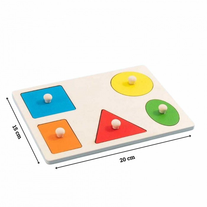 Jucarii Montessori din lemn, puzzle cu maner si forme geometrice. [4]