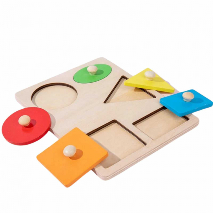 Jucarii Montessori din lemn, puzzle cu maner si forme geometrice. [3]