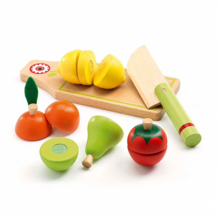 Set fructe si legume de feliat si taiat, din lemn, Djeco, varsta 3 - 6 ani, Baiat, Fata [2]