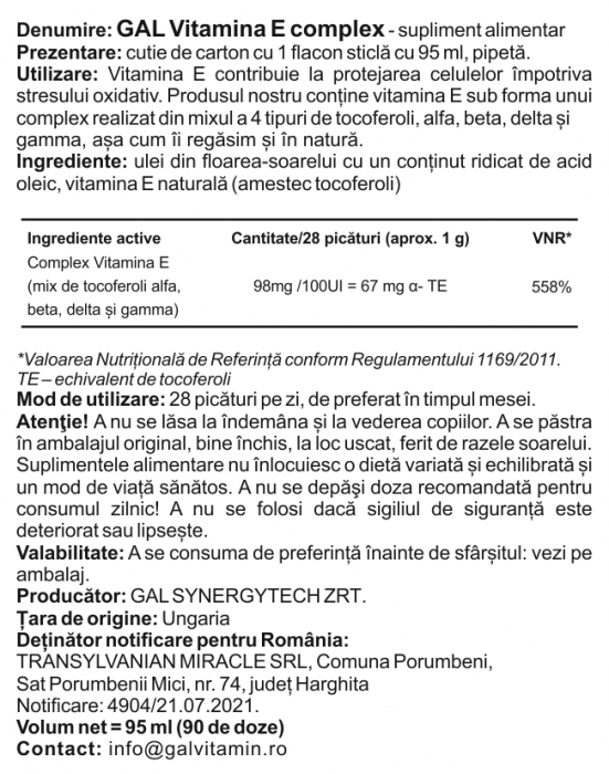 GAL Complex Vitamina E, reduce efectele glicemiei crescute, imbunatateste fluxul sangvin, antiinflamator [4]
