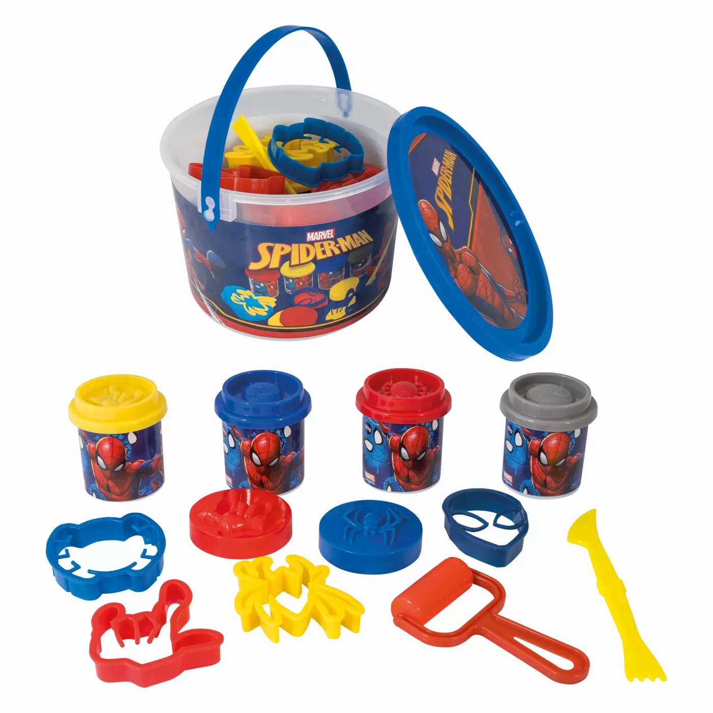 Galetusa cu 4 borcanase de plastilina si accesorii de modelat, Spiderman, varsta de la 3 ani la 7 ani [1]