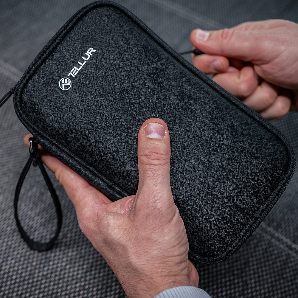 Geantă Tellur pentru organizare cabluri și accesorii, 21 x 12,5 x 6 cm, poliester, negru [10]