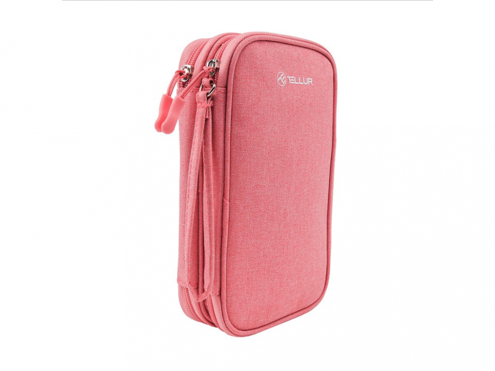 Geantă Tellur pentru organizare cabluri și accesorii, 21 x 12,5 x 6 cm, poliester, roz [2]