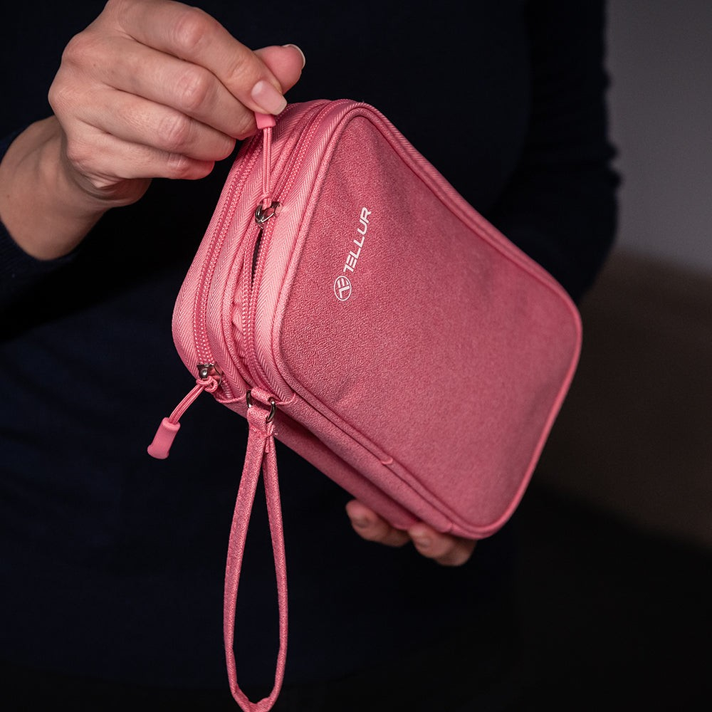 Geantă Tellur pentru organizare cabluri și accesorii, 21 x 12,5 x 6 cm, poliester, roz [9]