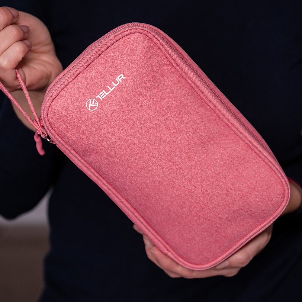 Geantă Tellur pentru organizare cabluri și accesorii, 21 x 12,5 x 6 cm, poliester, roz [8]