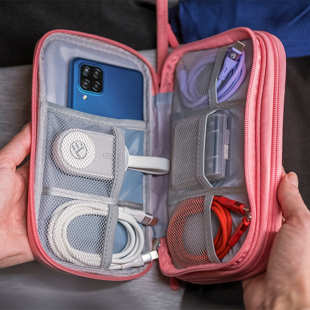 Geantă Tellur pentru organizare cabluri și accesorii, 21 x 12,5 x 6 cm, poliester, roz [7]