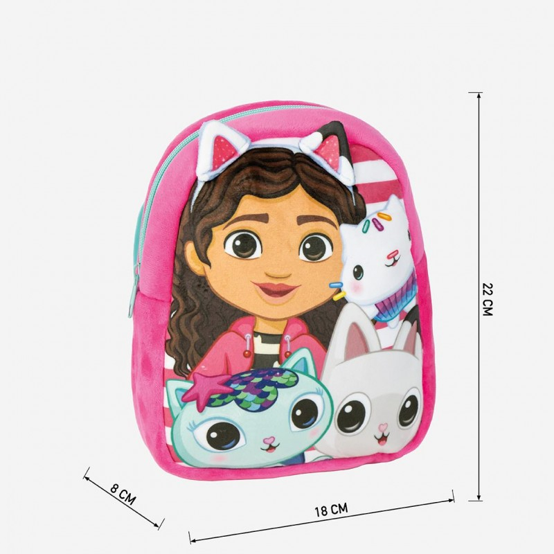 Ghiozdan gradinita mini Cerda Gabby's Dollhouse, 22cm, 1 compartiment, material catifelat, roz, 36898 [5]
