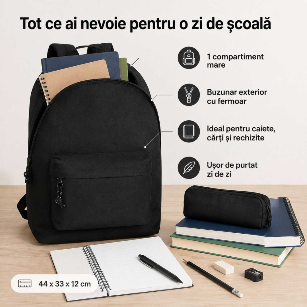 Ghiozdan Negru pentru Scoala, Usor cu 1 Compartiment [6]