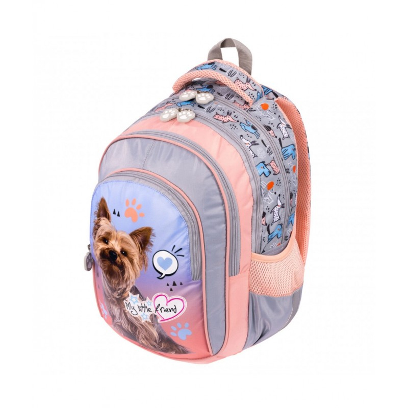 Ghiozdan St.Majewski My Little Friend Dog, 40cm, 3 compartimente, gri cu roz si bleu, BPL58 / 668456 [5]