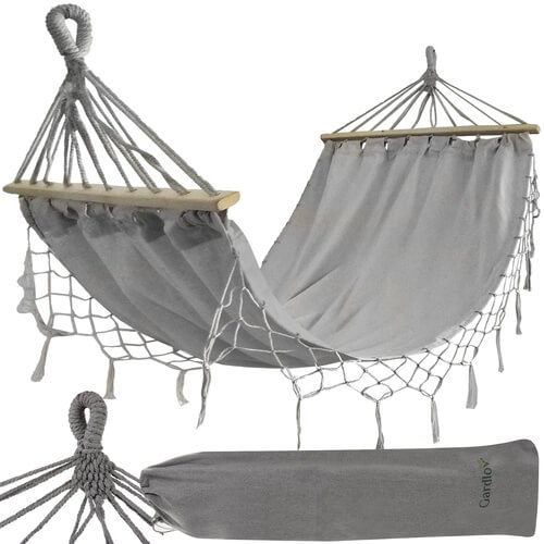 Hamac dublu XXL pentru gradina, 250 kg, gri, 200x150 cm, cu rame din lemn [9]