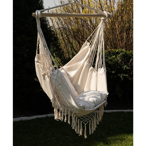 Hamac brazilian scaun suspendat, 120kg, bej, cu 2 perne, terasa/gradina [2]