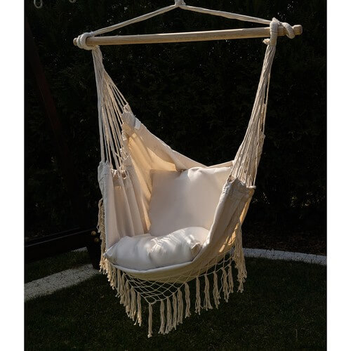 Hamac brazilian scaun suspendat, 120kg, bej, cu 2 perne, terasa/gradina [3]