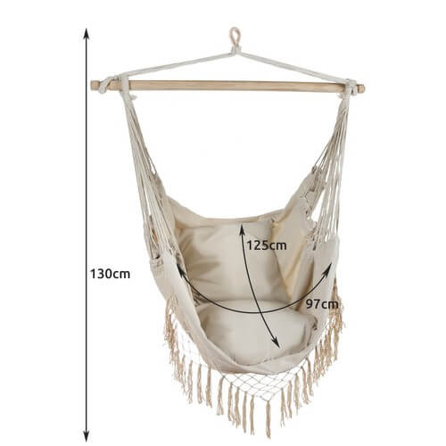Hamac brazilian scaun suspendat, 120kg, bej, cu 2 perne, terasa/gradina [7]