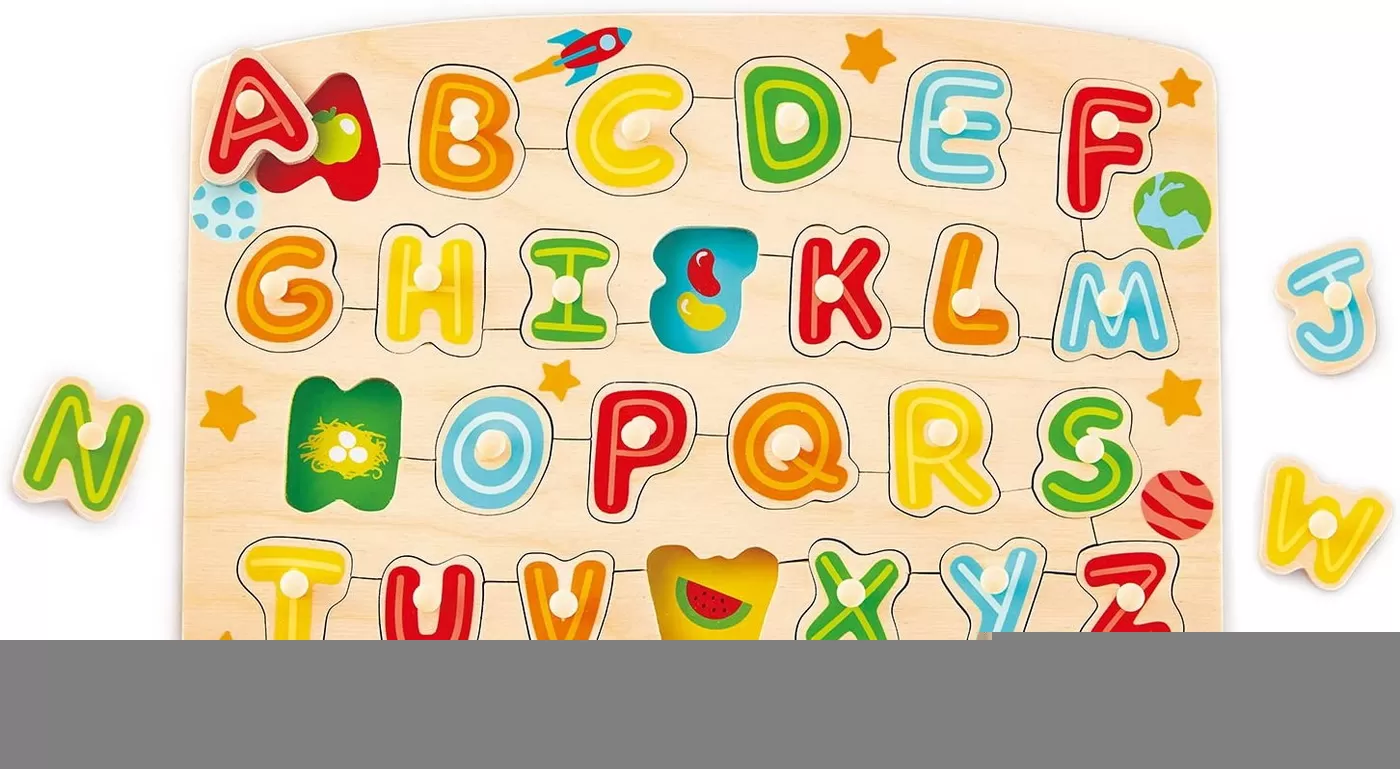 Litere Alfabet, Joc Puzzle Incastru din lemn cu butoni, varsta de la 3 ani la 10 ani [2]